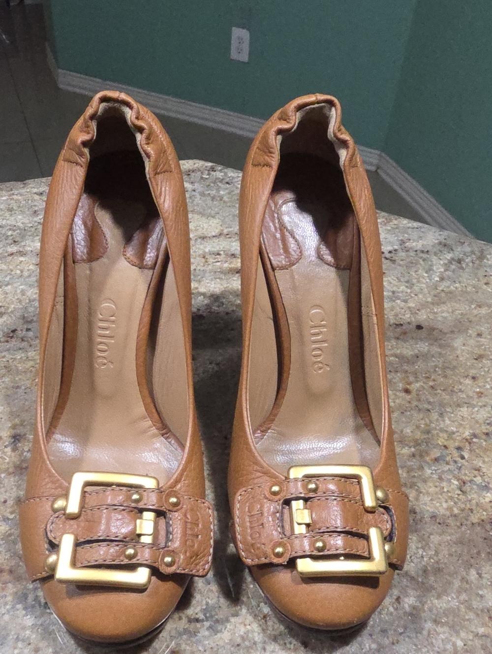 Chloé Tan Leather Studded Heels Size IT 35.5/ US 5-5.5